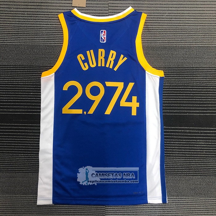 Camiseta Golden State Warriors Stephen Curry 2974th 3 Points Azul